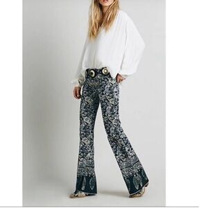 Free People Bali Flare Feather Paisley Printed Boho Festival Microcords sz27